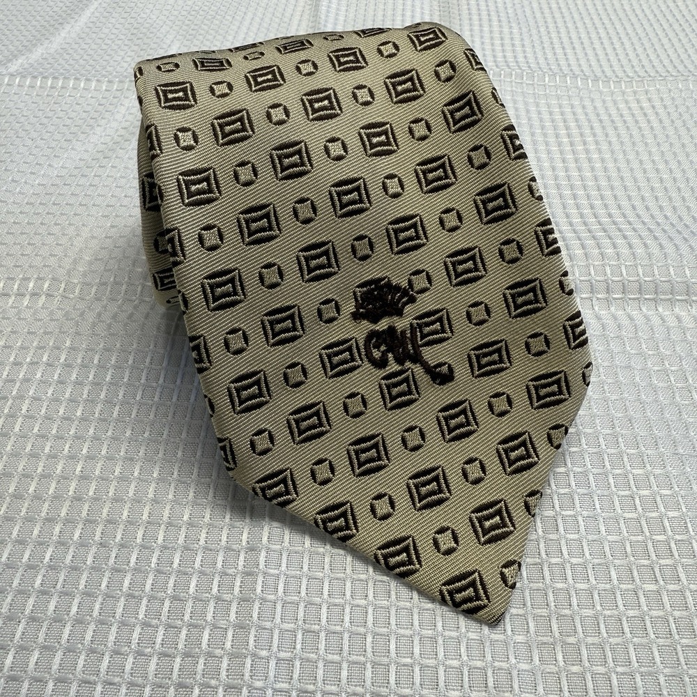 Countess Mara Mens Tie Tan Brown Crown Logo Vintage Necktie Geometric